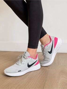 Nike Women's Light Gray and Hot Pink Running Sneakers